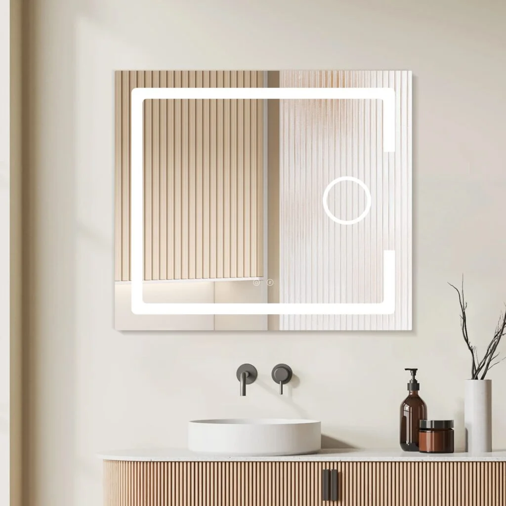 Espejo LED Bali – espejo de baño rectangular con luz LED y antivaho
