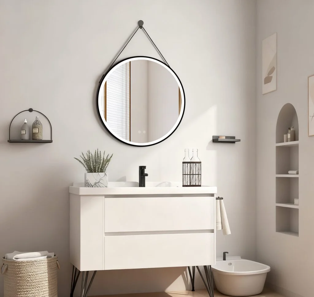 Espejo BiLED Olympus – espejo de baño redondo con luz LED cálida y fría (BiLED)